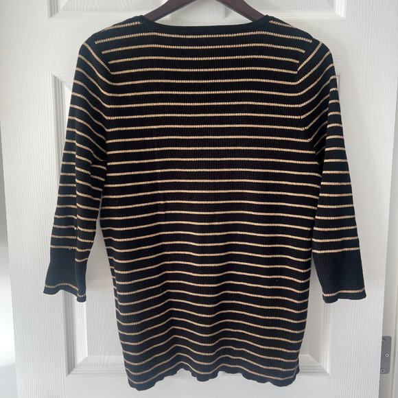 Lauren by Ralph Lauren Women's Black with Gold Stripes Sweater! - Picture 9 of 12